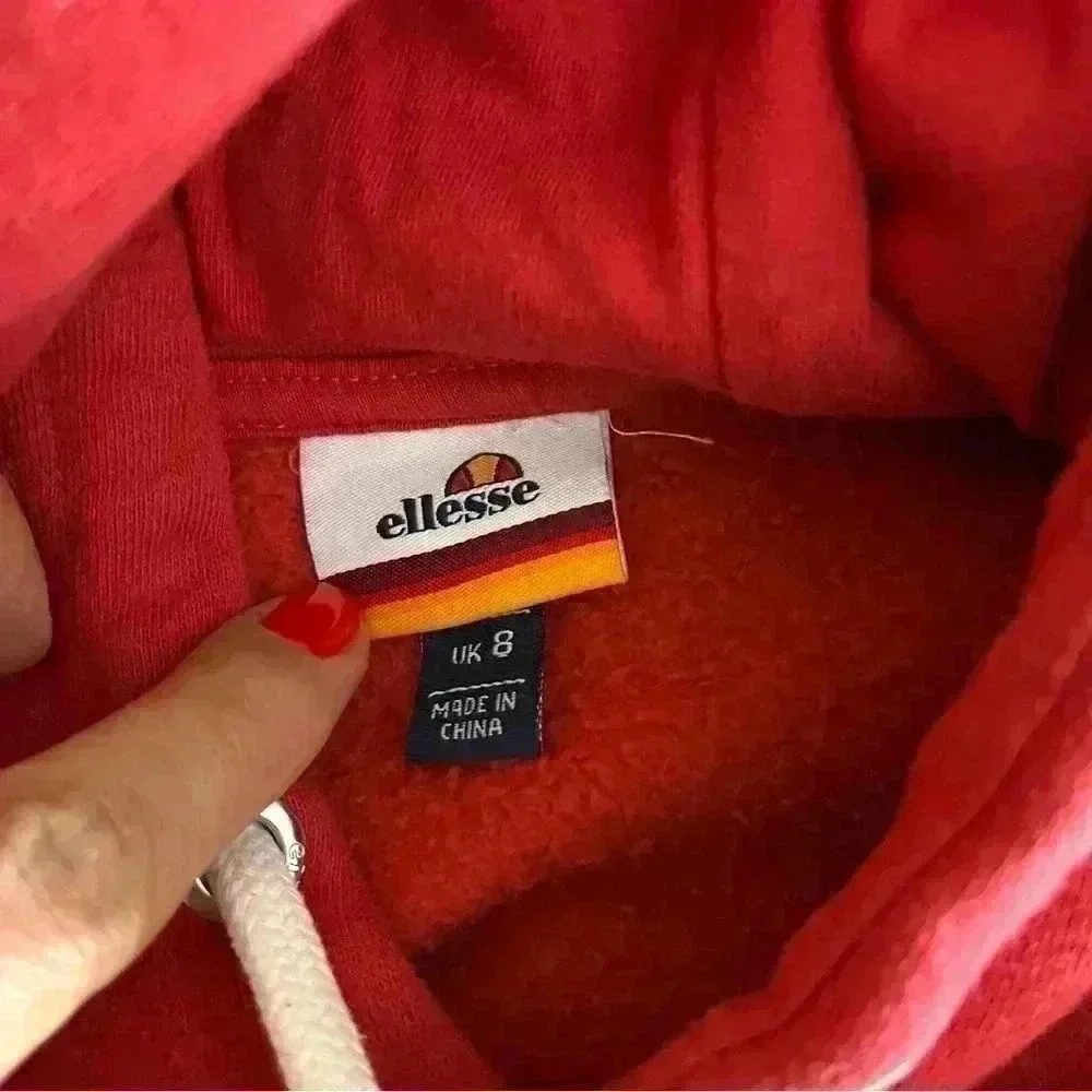 Ellesse Gottero Red W/ White Classic Logo Hooded Sweatshirt Size S - Picture 13 of 13